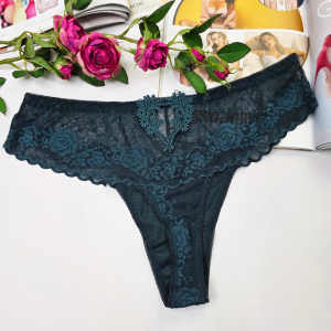 Stringi z haftowanej siateczki wysoki stan z ozdobnym tyłem plus size MARSELA butelkowa zieleń
