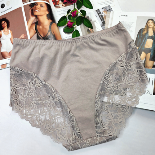 Majtki bawełniane koronkowe wysoki stan plus size IGA beżowy 3
