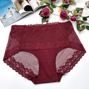 Majtki koronkowe wysoki stan plus size Milena bordowy