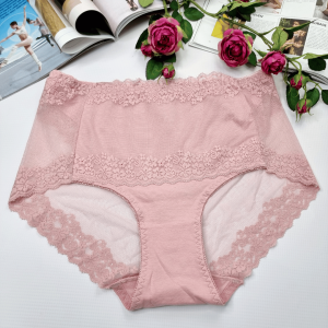 Majtki koronkowe wysoki stan plus size Milena pudrowy róż