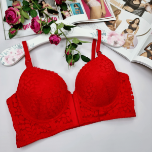 Biustonosz zapinany z przodu koronkowy Rita czerwony