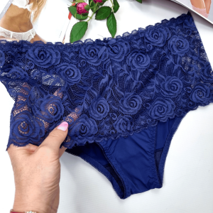 Majtki koronkowe wysoki stan plus size Greta granatowy