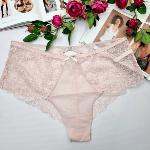 Brazyliany koronkowe  wysoki stan plus size Chiara pudrowy różowy