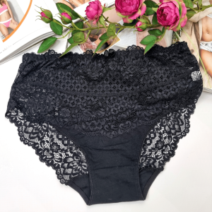 Majtki koronkowe bawełniane wysoki stan AURELIA czarny