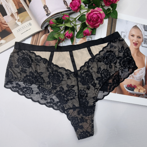 Brazyliany koronkowe z siateczką wysoki stan Gracjana No.2 czarny 3