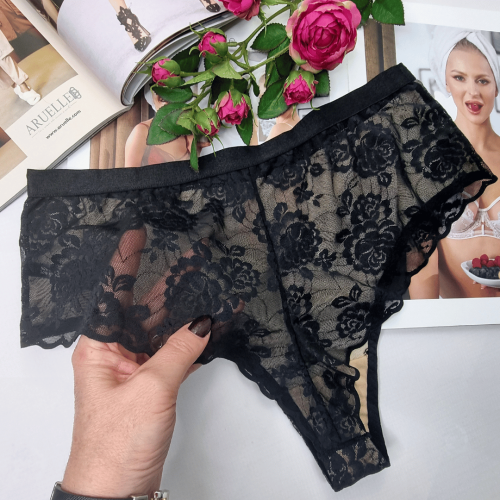 Brazyliany koronkowe z siateczką wysoki stan Gracjana No.2 czarny 2