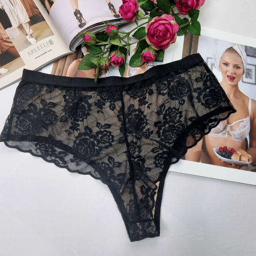 Brazyliany koronkowe z siateczką wysoki stan Gracjana No.2 czarny 4