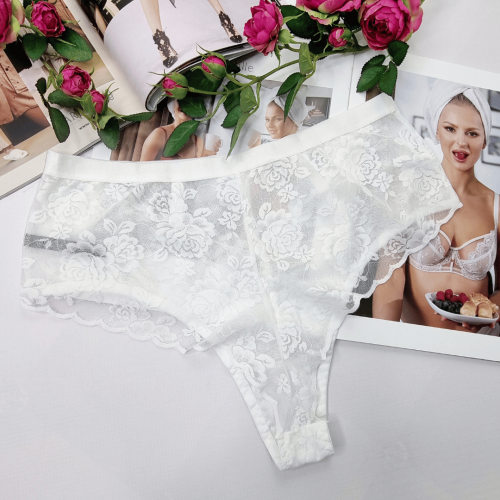 Brazyliany koronkowe z siateczką wysoki stan Gracjana No.2 ecru 4