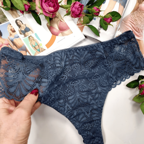 Stringi koronkowe z wysokim stanem Francesca granatowy 2