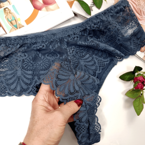 Stringi koronkowe z wysokim stanem Francesca granatowy 3