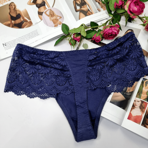 Stringi bawełniane z wysokim stanem plus size KONSTANCJA granatowy 3