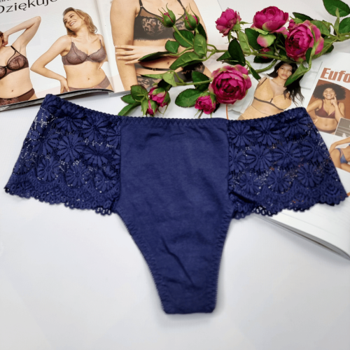 Stringi bawełniane z wysokim stanem plus size KONSTANCJA granatowy 1