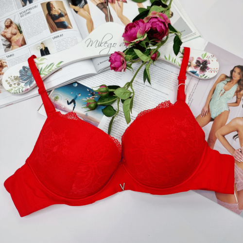Biustonosz koronkowy push-up dwukierunkowy IVANKA czerwony 1