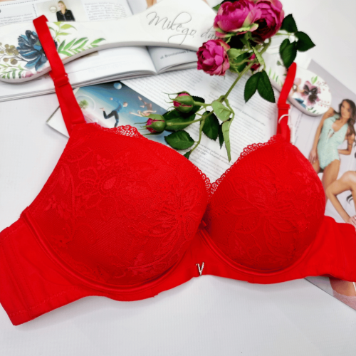 Biustonosz koronkowy push-up dwukierunkowy IVANKA czerwony 2