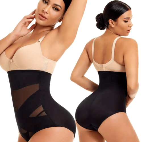 Majtki wyszczuplające brzuch wysoki stan plus size z efektem uwydatnienia pośladków SARA no.2 czarny 2