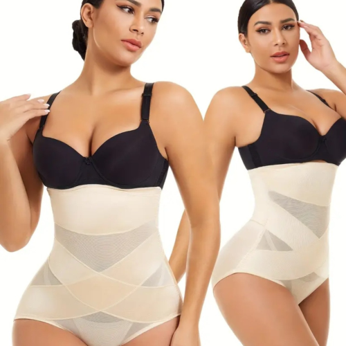 Majtki wyszczuplające brzuch wysoki stan plus size z efektem uwydatnienia pośladków SARA no.2 beżowy 1