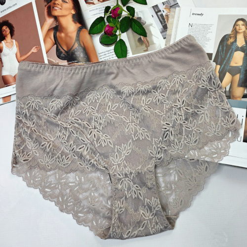 Majtki bawełniane koronkowe wysoki stan plus size IGA beżowy 1