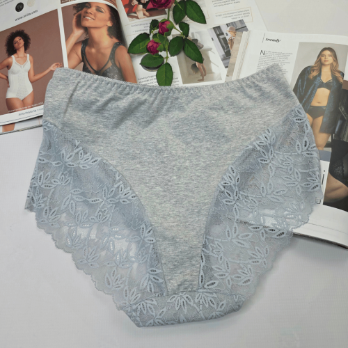 Majtki bawełniane koronkowe wysoki stan plus size IGA szary 3