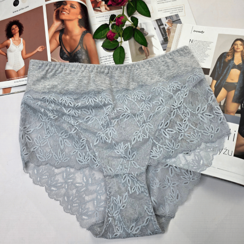 Majtki bawełniane koronkowe wysoki stan plus size IGA szary 1