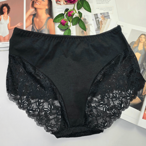 Majtki bawełniane koronkowe wysoki stan plus size IGA czarny 3