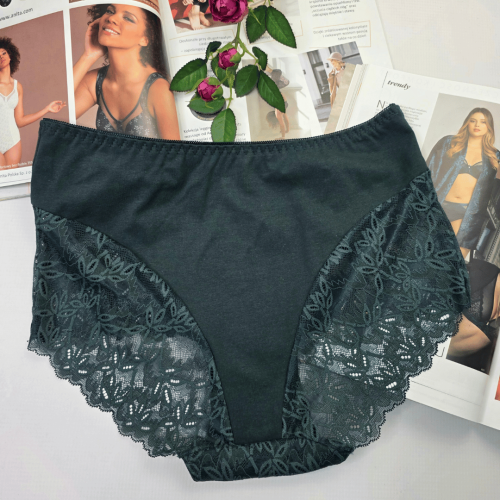 Majtki bawełniane koronkowe wysoki stan plus size IGA butelkowa zieleń 3