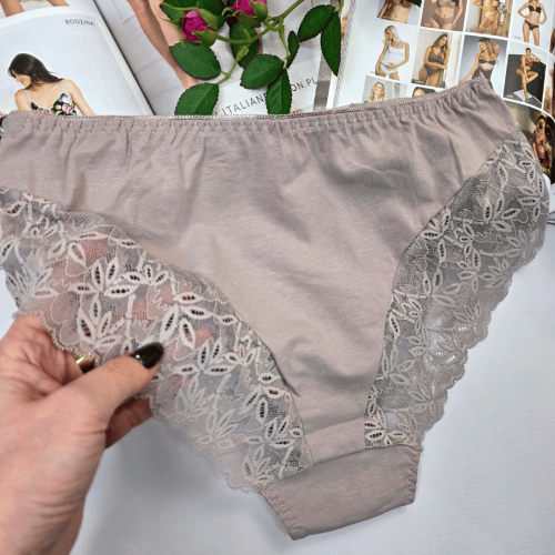 Majtki bawełniane koronkowe wysoki stan plus size NIKOLA beżowy 2
