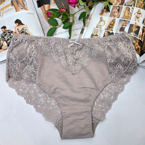 Majtki bawełniane koronkowe wysoki stan plus size NIKOLA beżowy 1