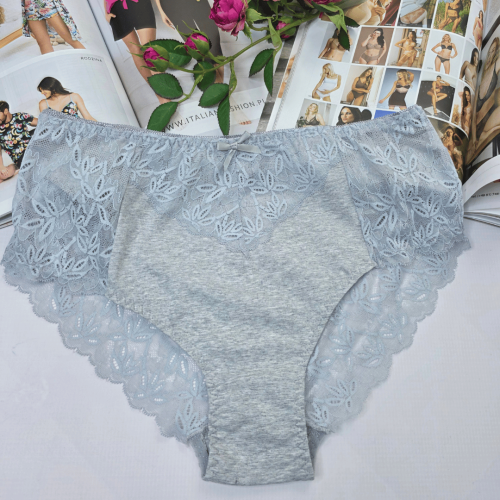 Majtki bawełniane koronkowe wysoki stan plus size NIKOLA szary 1