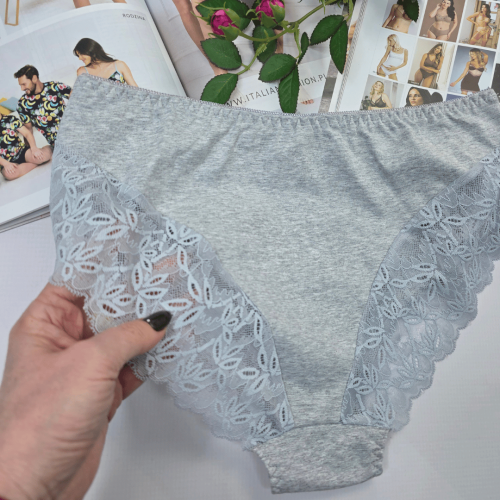Majtki bawełniane koronkowe wysoki stan plus size NIKOLA szary 2