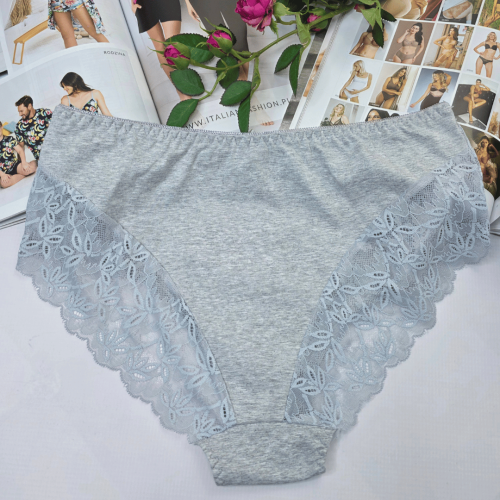 Majtki bawełniane koronkowe wysoki stan plus size NIKOLA szary 3