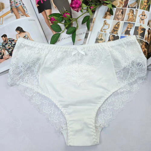 Majtki bawełniane koronkowe wysoki stan plus size NIKOLA biały 1