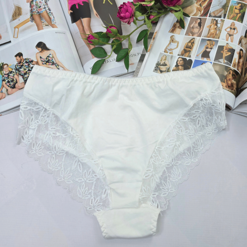 Majtki bawełniane koronkowe wysoki stan plus size NIKOLA biały 3
