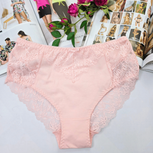 Majtki bawełniane koronkowe wysoki stan plus size NIKOLA jasny różowy
