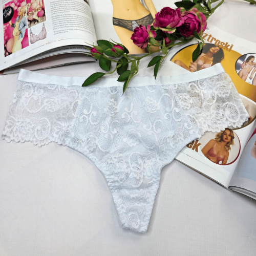 Stringi koronkowe wysoki stan plus size Cameron biały 1