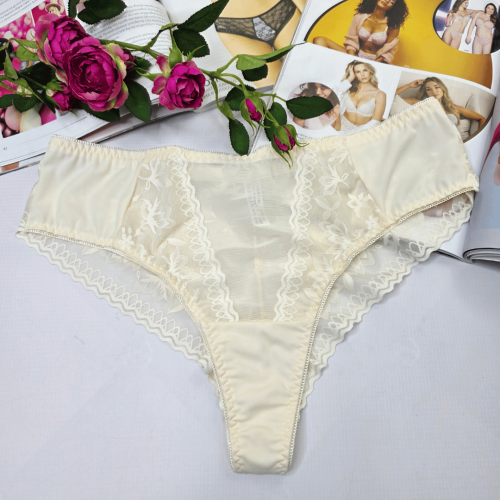 Brazyliany koronkowe z siateczką wysoki stan DIANA cielisty 1