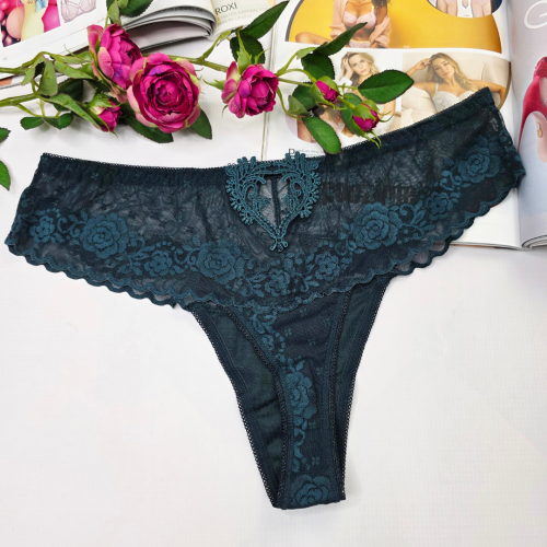 Stringi z haftowanej siateczki wysoki stan z ozdobnym tyłem plus size MARSELA butelkowa zieleń 1