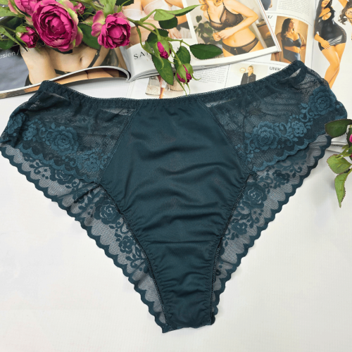 Brazyliany z elastycznej siateczki wysoki stan plus size MARGOT butelkowa zieleń 1