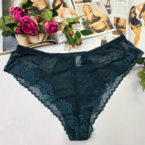 Brazyliany z elastycznej siateczki wysoki stan plus size MARGOT butelkowa zieleń 3