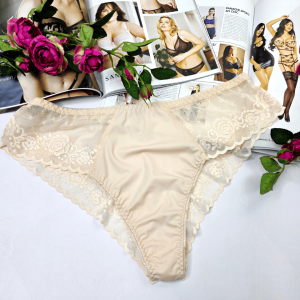 Brazyliany z elastycznej siateczki wysoki stan plus size MARGOT cielisty