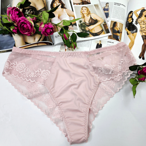 Brazyliany z elastycznej siateczki wysoki stan plus size MARGOT pudrowy róż 1