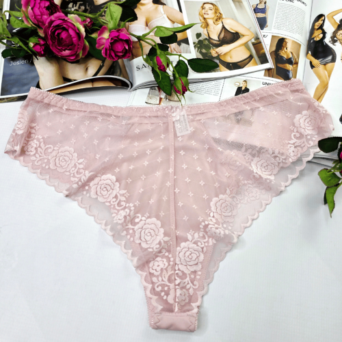 Brazyliany z elastycznej siateczki wysoki stan plus size MARGOT pudrowy róż 3