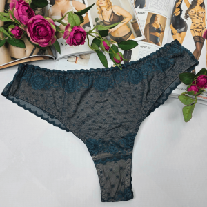 Brazyliany z haftowanej elastycznej siateczki wysoki stan plus size TAYLOR butelkowa zieleń 