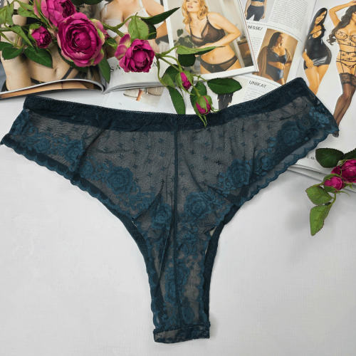 Brazyliany z haftowanej elastycznej siateczki wysoki stan plus size TAYLOR butelkowa zieleń 3