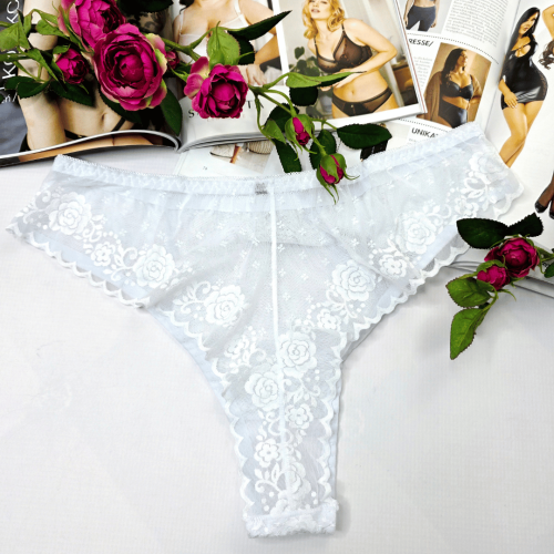 Brazyliany z haftowanej elastycznej siateczki wysoki stan plus size TAYLOR biały 3