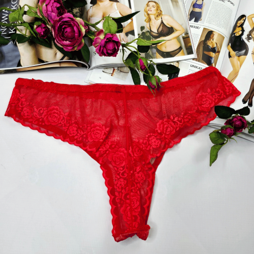 Brazyliany z haftowanej elastycznej siateczki wysoki stan plus size TAYLOR czerwony 3