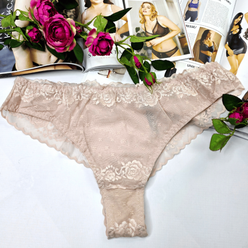 Brazyliany z haftowanej elastycznej siateczki wysoki stan plus size TAYLOR cielisty 1