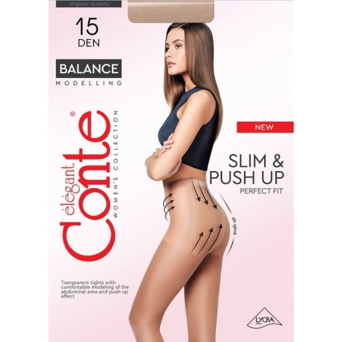Conte Rajstopy modelujące brzuch z efektem push-up pośladków BALANCE 15 DEN natural 4