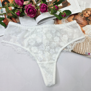 Stringi koronkowe z siateczką wysoki stan plus size ANGELINA ecru