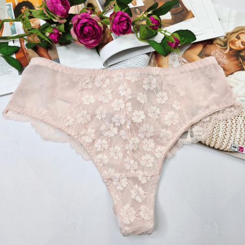 Stringi koronkowe z siateczką wysoki stan plus size ANGELINA pudrowy róż 2