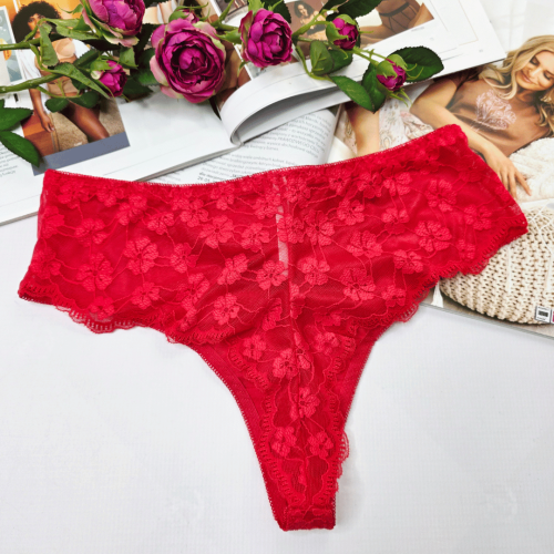 Stringi koronkowe z siateczką wysoki stan plus size ANGELINA czerwony 2